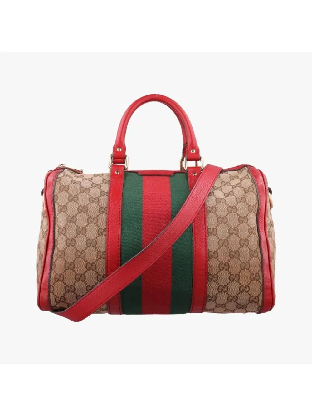 Gucci Sherry Line Beige Red Green Canvas Leather Shoulder Bag